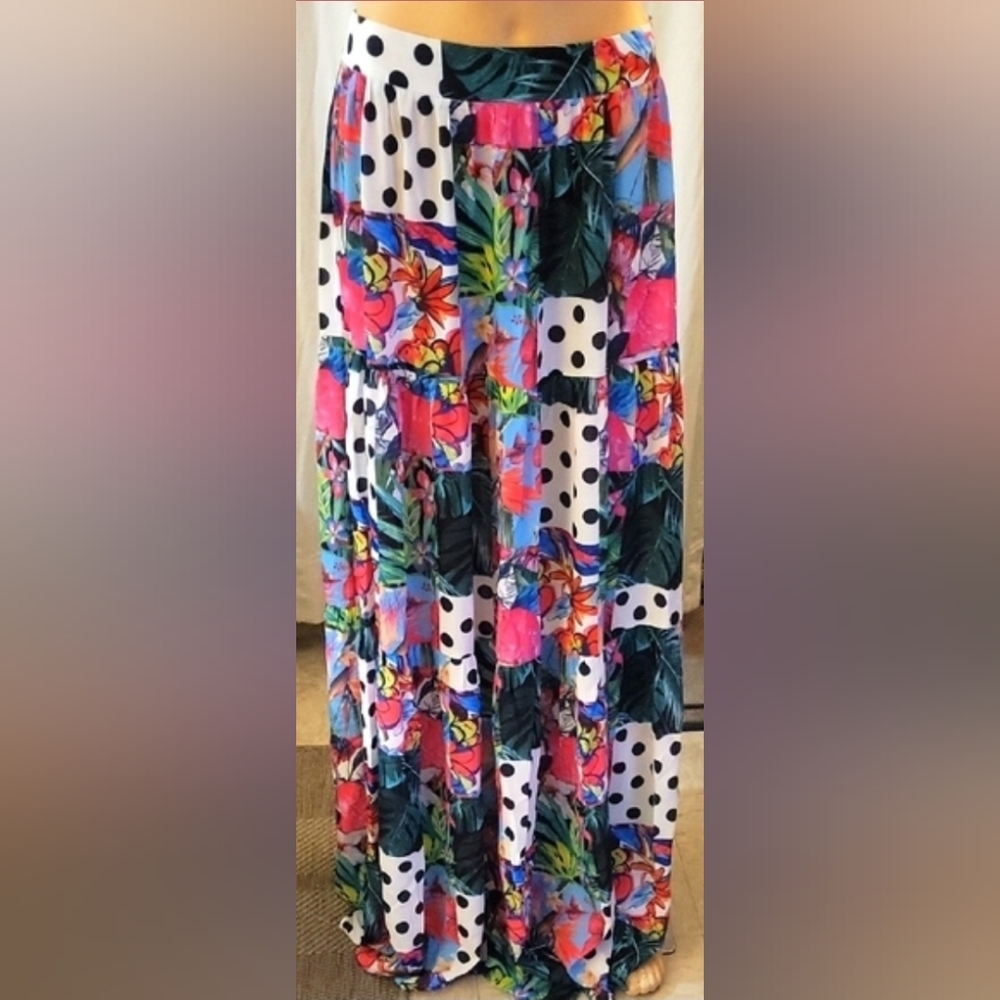 Banjul Floral Patchwork Maxi Skirt in Pink, Blue, Green & White